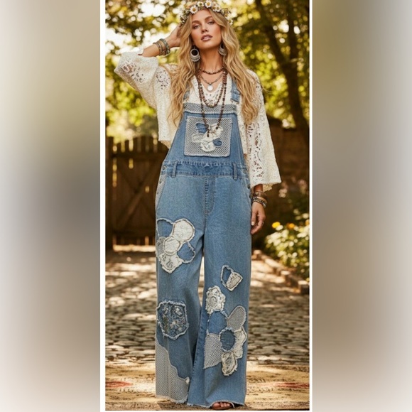 POL NWT Wide-Leg Alice Patchwork Overalls Size Large - Picture 8 of 8